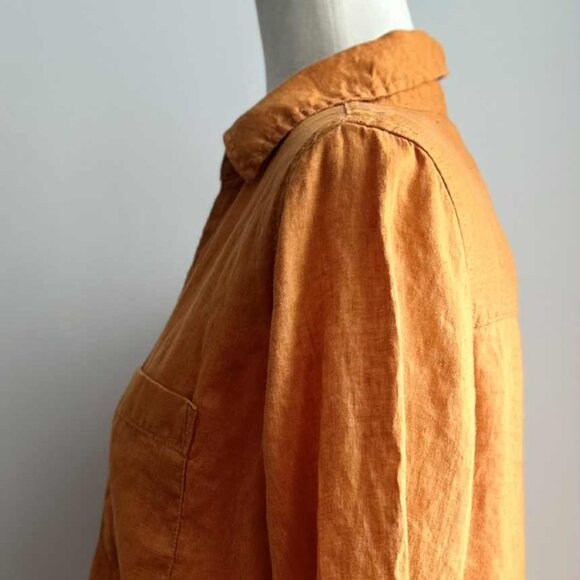 Sigrid Olsen Pumpkin Orange Pure Linen Button-Front Shirt w/ Sleeve Tabs – US M - Picture 5 of 15